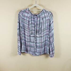 4/$25 Worthington Grid Print Long Sleeve Blouse Size S